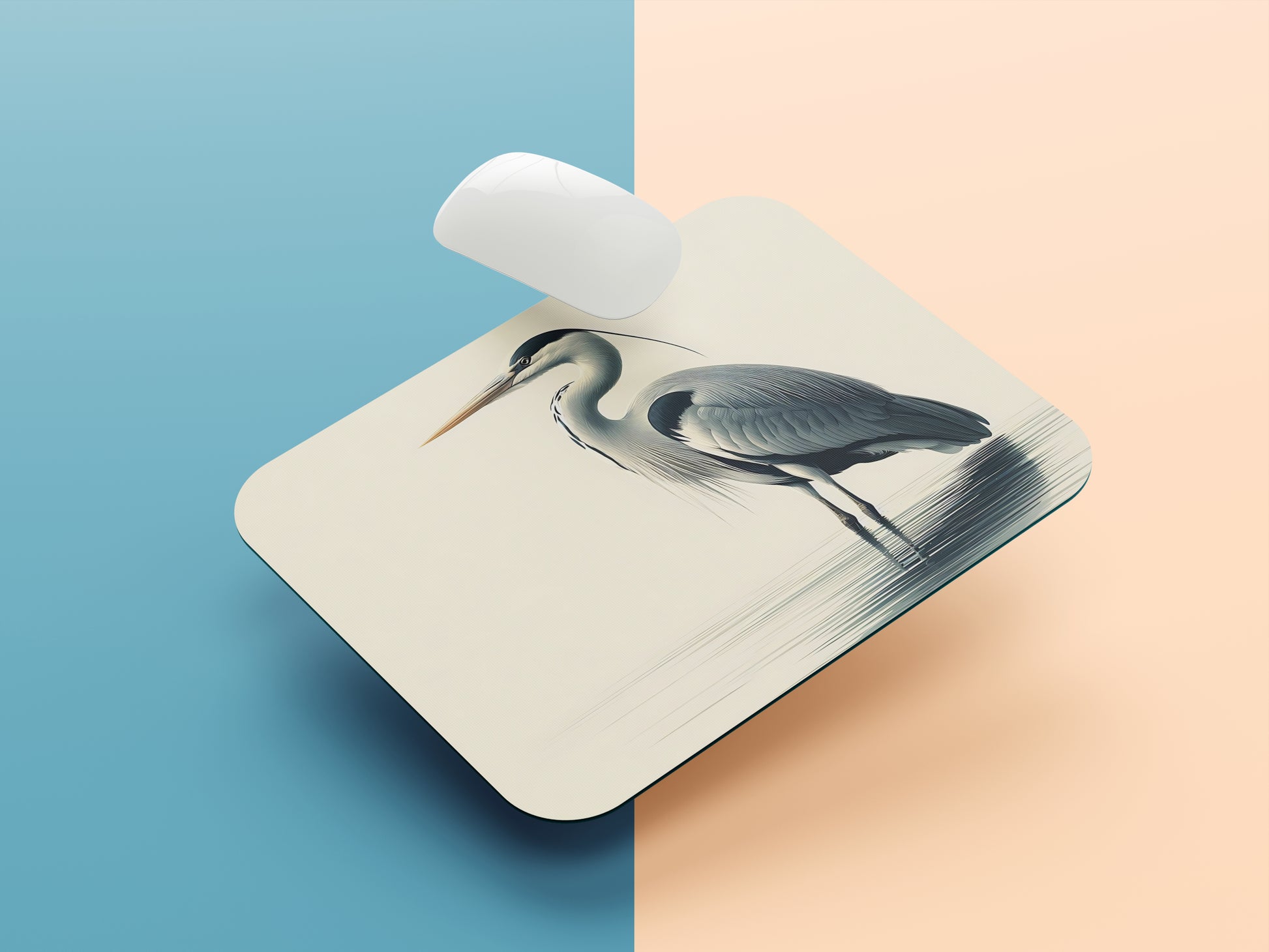 Heron standing gracefully in shallow water mousepad mockup style 1