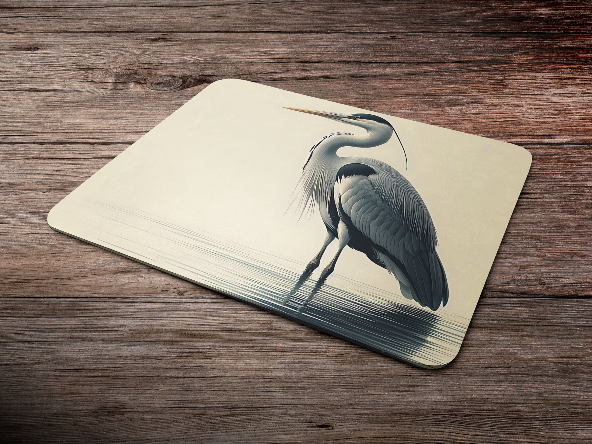 Heron standing gracefully in shallow watermousepad mockup style 6