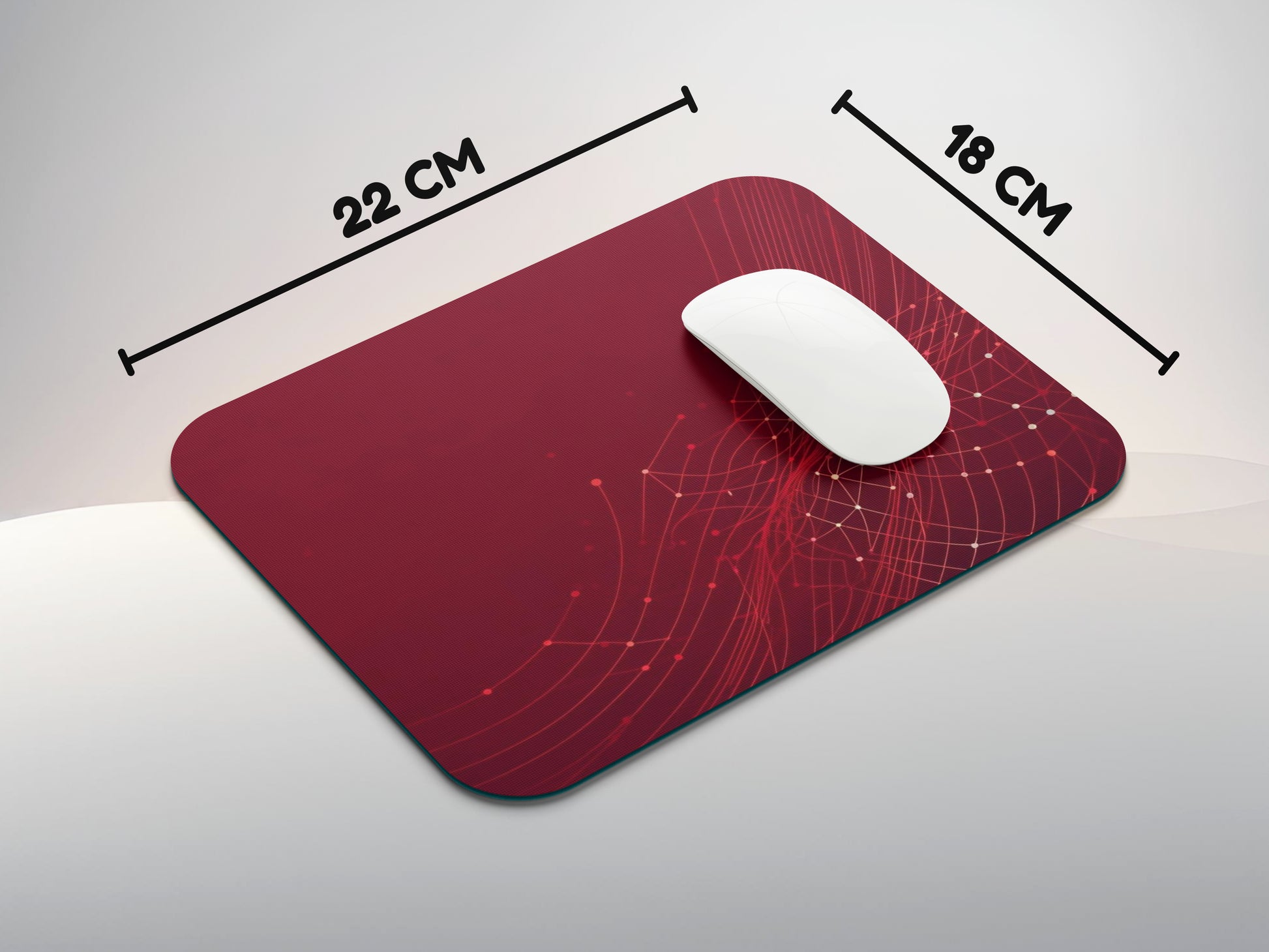 Lines connected against a solid deep red backgroundmousepad mockup style 3