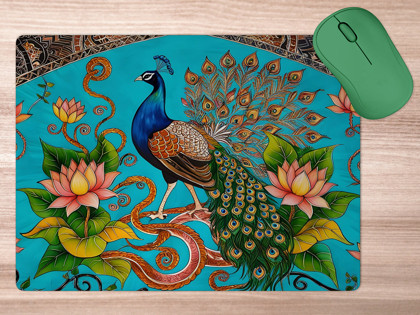 Madhubani art design featuring intricate patternsmousepad mockup style 5