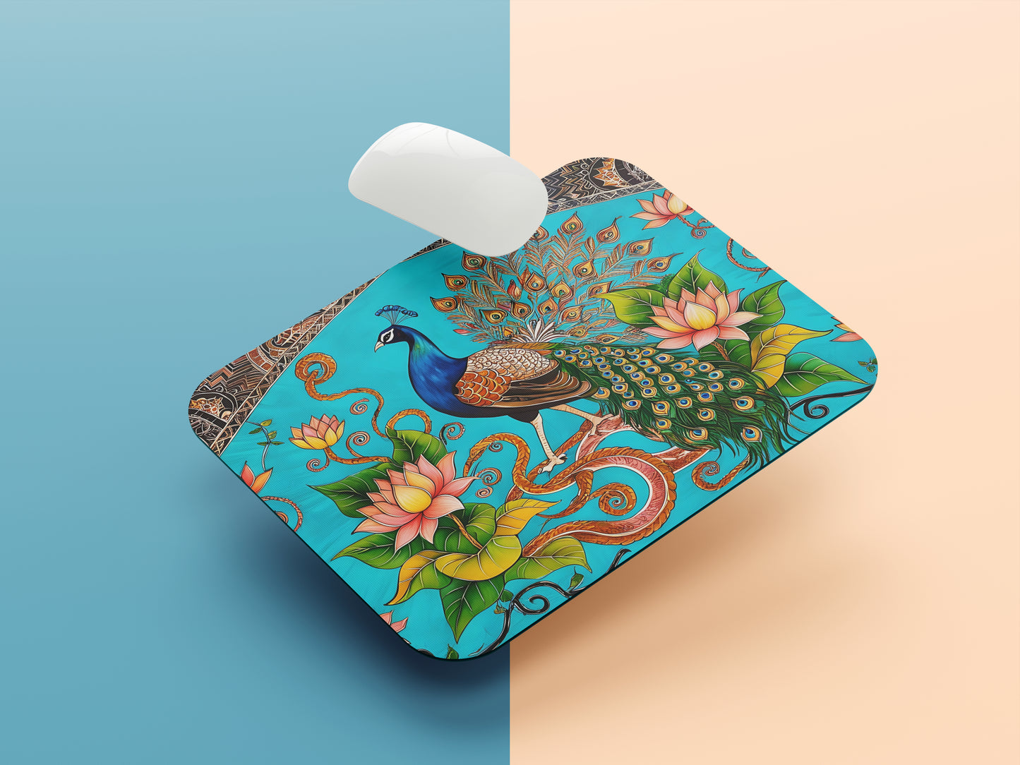 Madhubani art design featuring intricate patterns mousepad mockup style 1