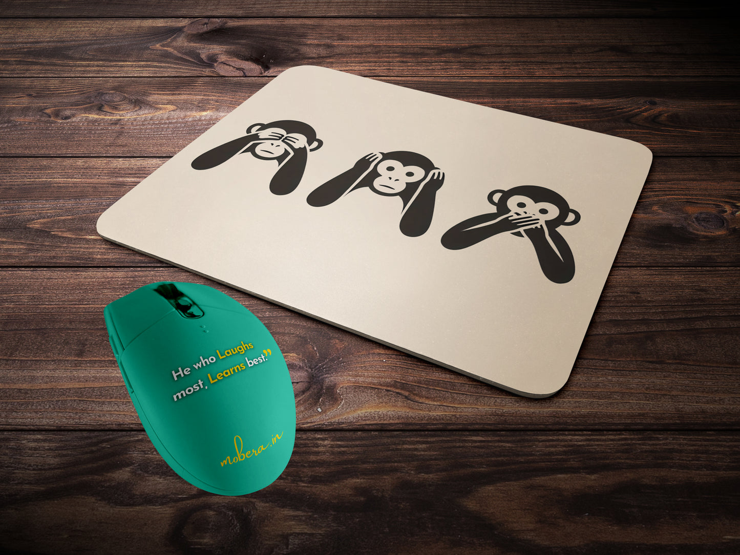 Mahatma Gandhi's Three Monkeys, A Symbol of Peace & Wisdommousepad mockup style 2