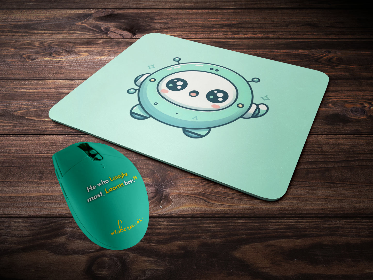 Mint green round robotmousepad mockup style 2