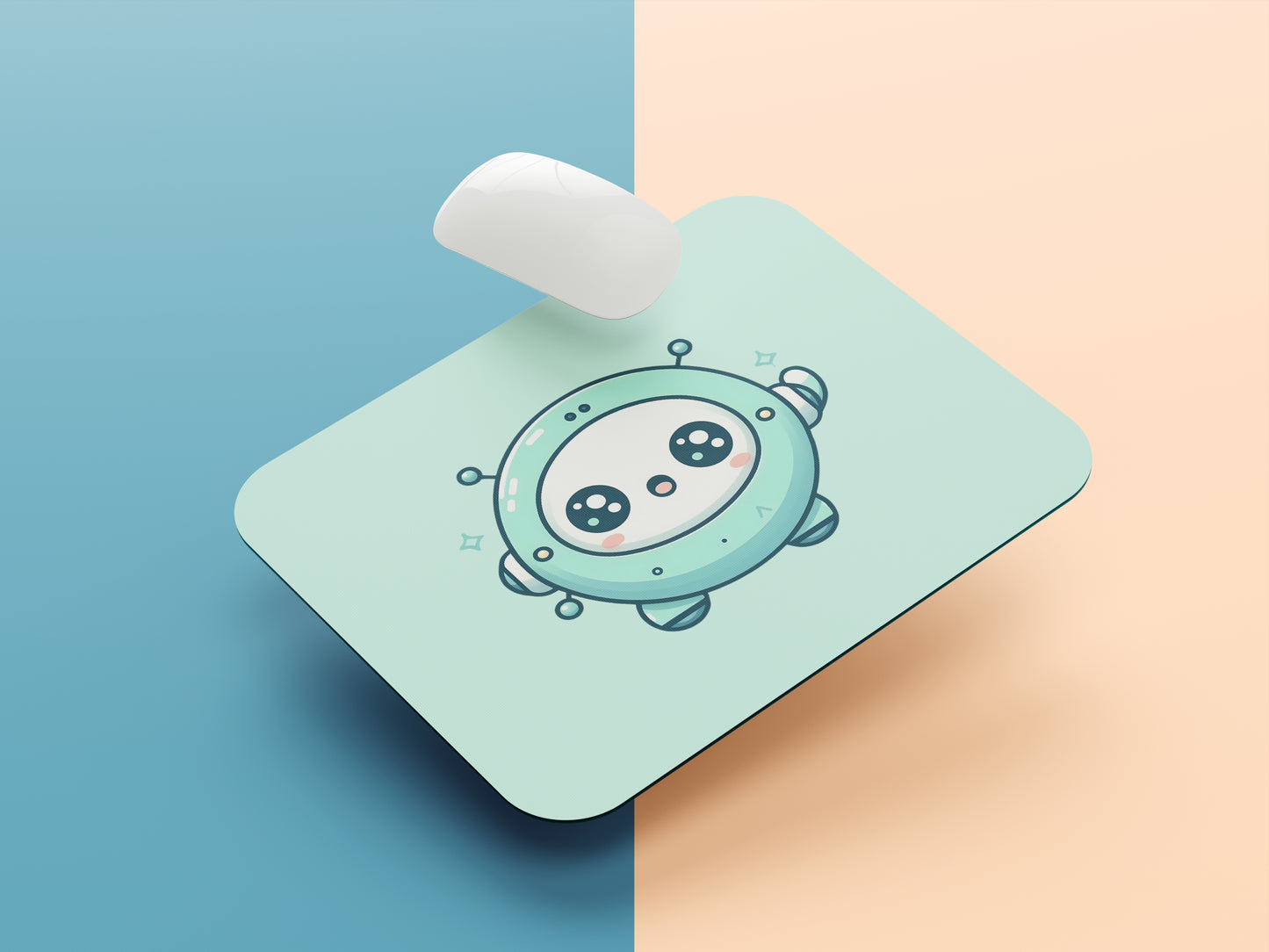 Mint green round robot mousepad mockup style 1