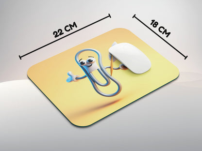 Paperclip holding a tiny notebook and a quill penmousepad mockup style 3