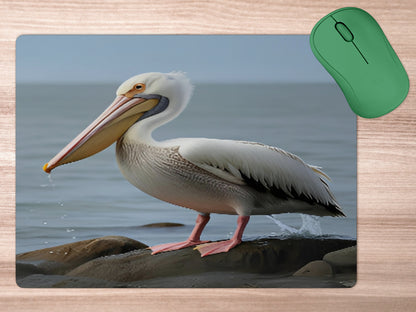 Pelican standing on a rocky shorelinemousepad mockup style 5