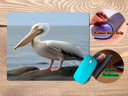 Pelican standing on a rocky shorelinemousepad mockup style 4