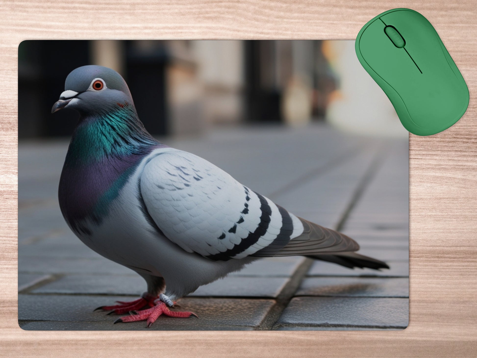 Pigeon standing on a city streetmousepad mockup style 5