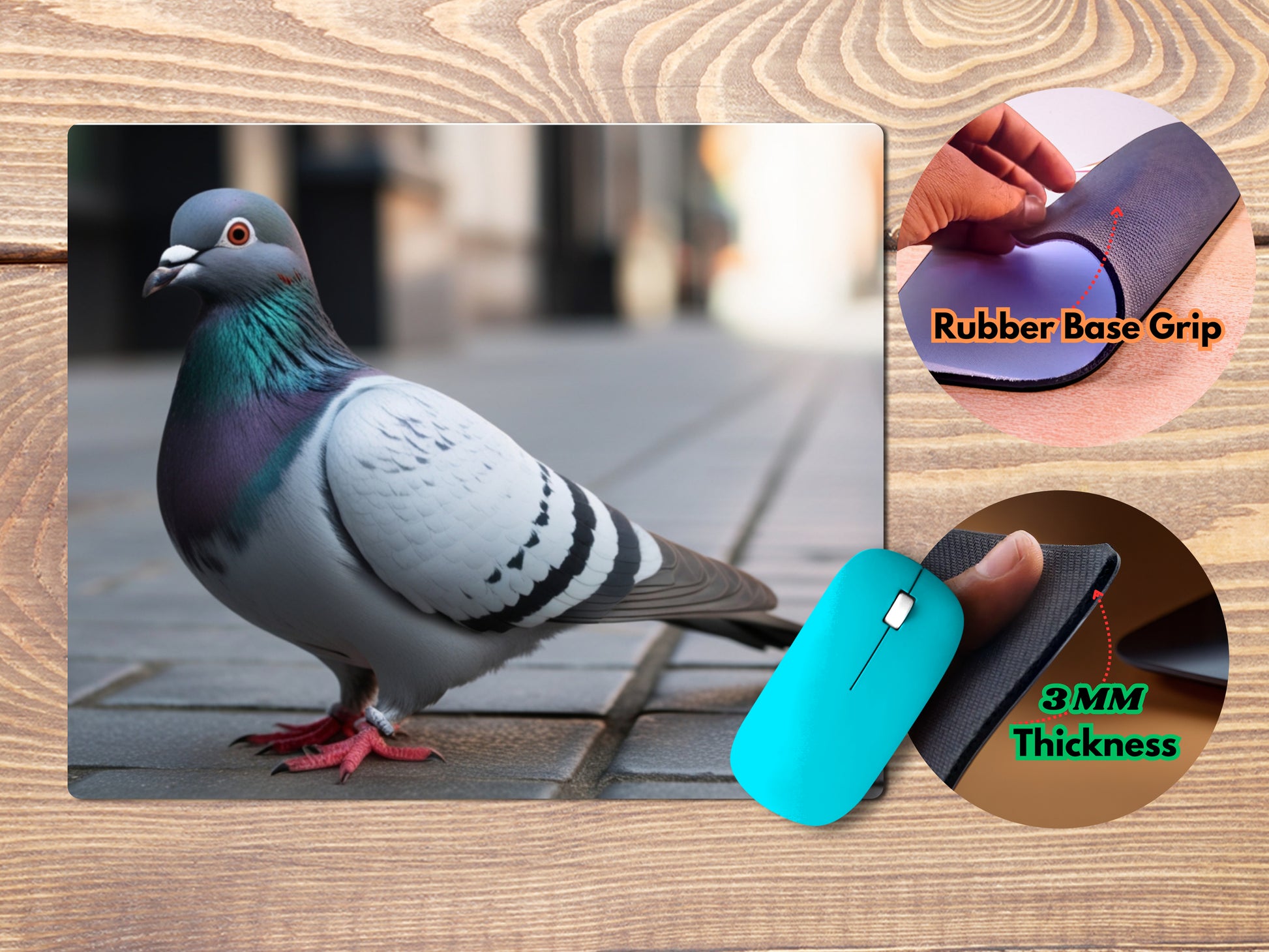 Pigeon standing on a city streetmousepad mockup style 4