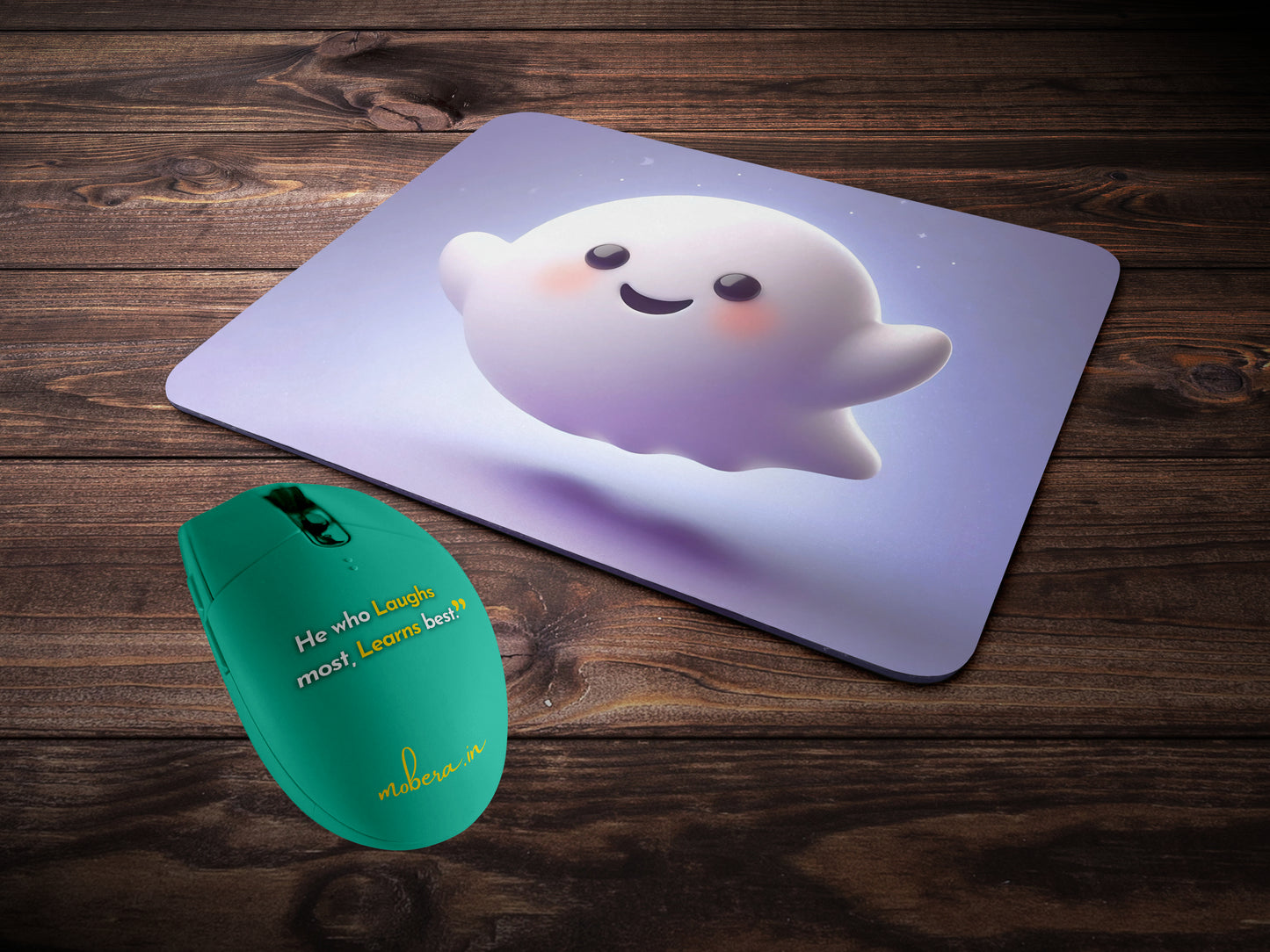 Playful, round ghost with a big smilemousepad mockup style 2