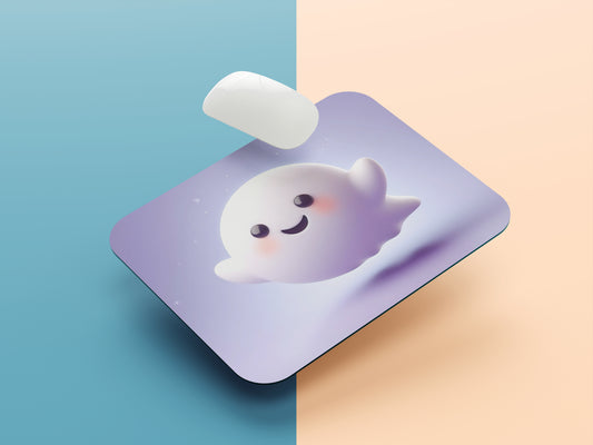 Playful, round ghost with a big smile mousepad mockup style 1