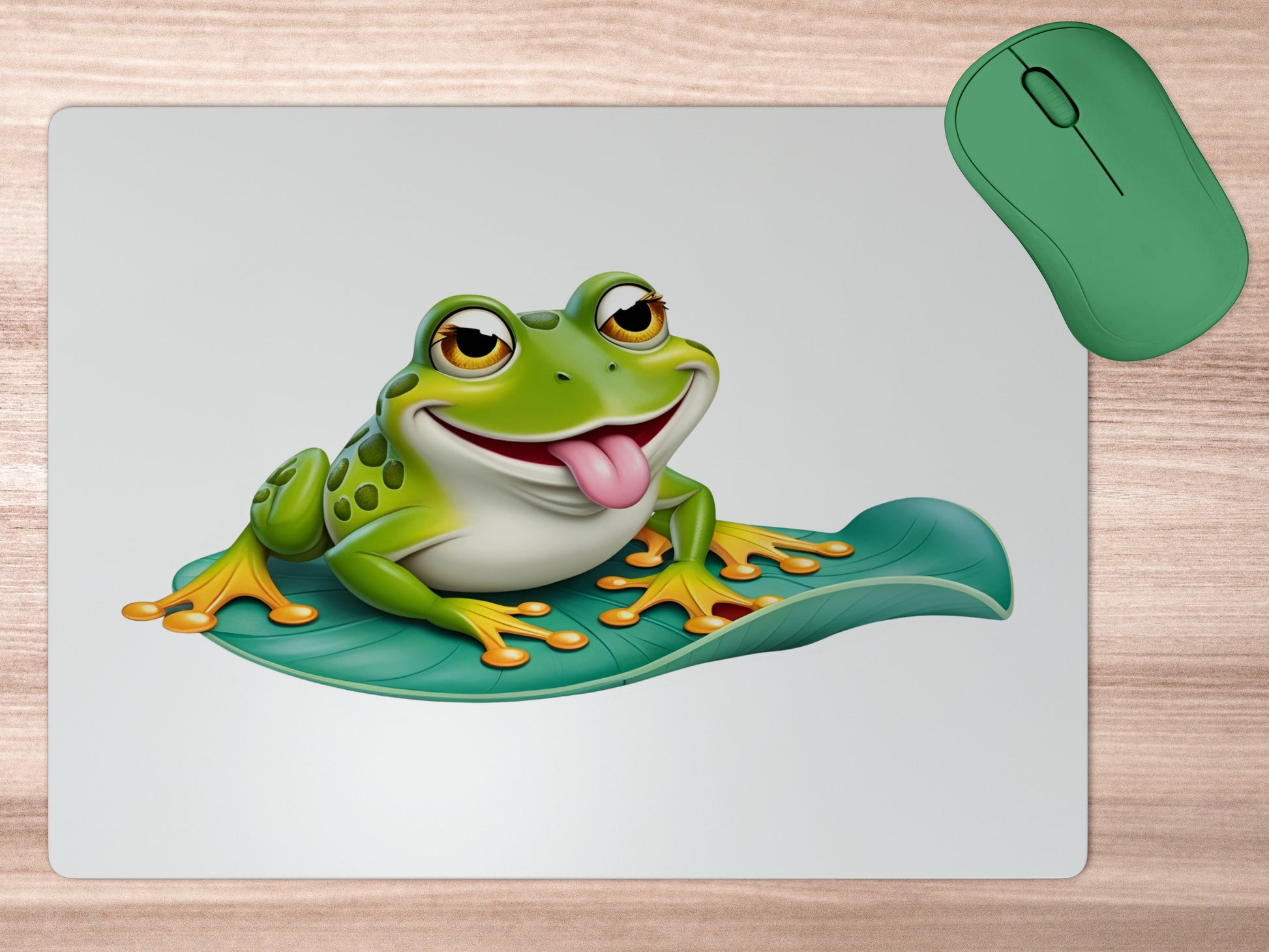 Quirky frog sitting on a lily pad - white backgroundmousepad mockup style 5