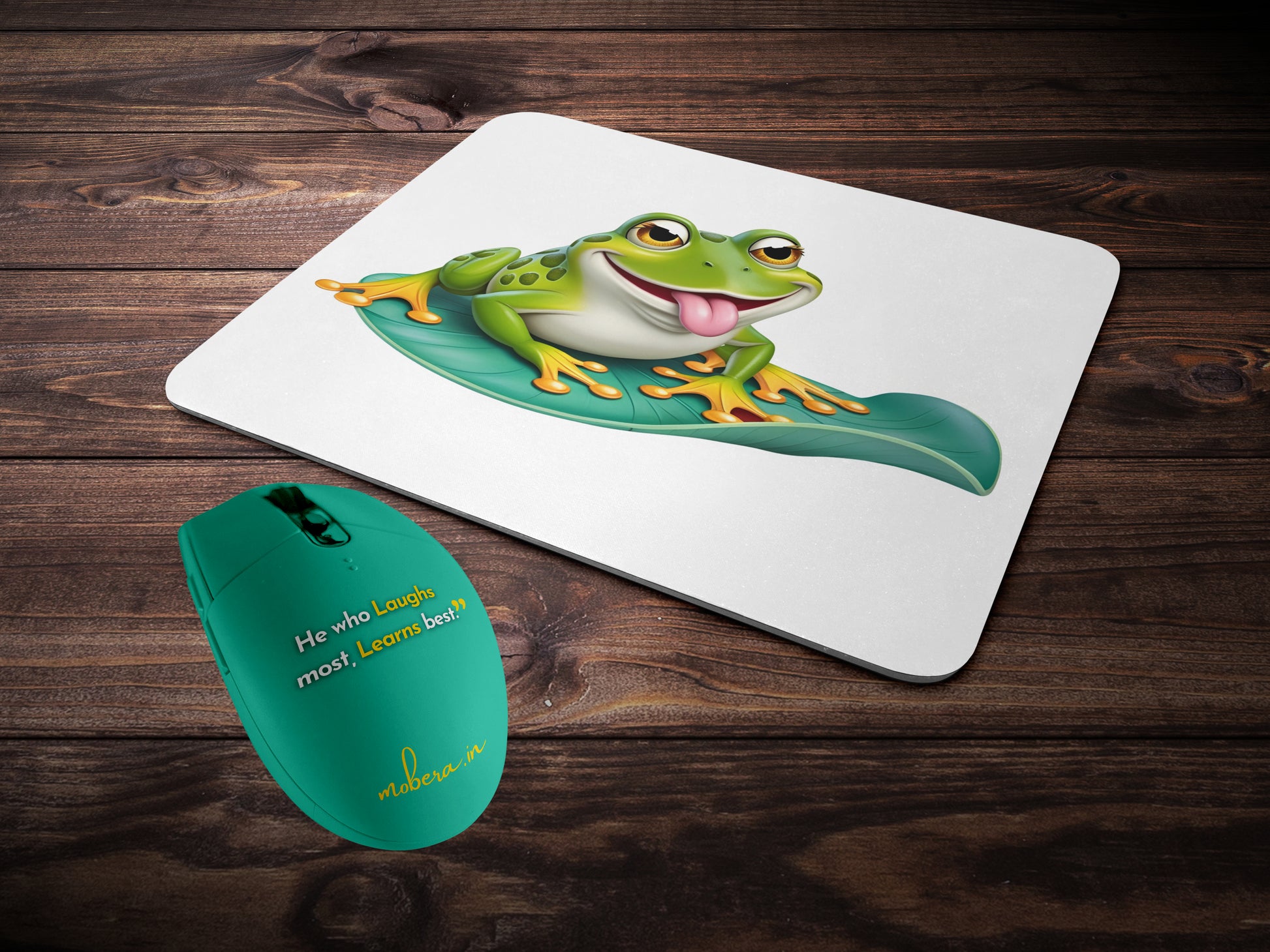 Quirky frog sitting on a lily pad - white backgroundmousepad mockup style 2