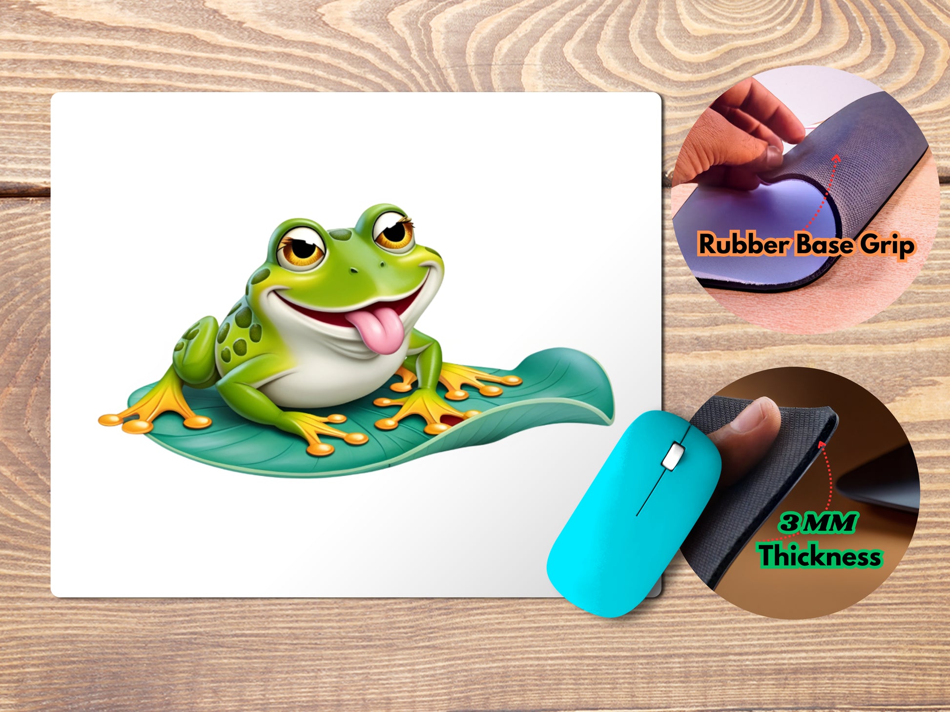 Quirky frog sitting on a lily pad - white backgroundmousepad mockup style 4