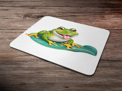 Quirky frog sitting on a lily pad - white backgroundmousepad mockup style 6