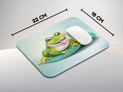 Quirky frog sitting on a lily padmousepad mockup style 3