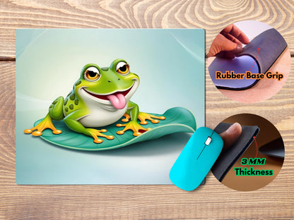 Quirky frog sitting on a lily padmousepad mockup style 4