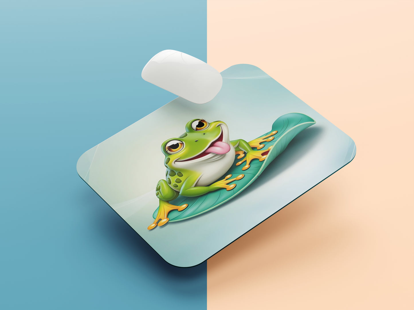 Quirky frog sitting on a lily pad mousepad mockup style 1