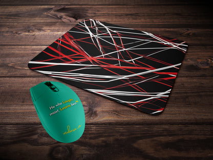 Red and White lines connected against a solid deep Black backgroundmousepad mockup style 2