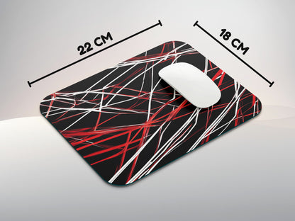 Red and White lines connected against a solid deep Black backgroundmousepad mockup style 3