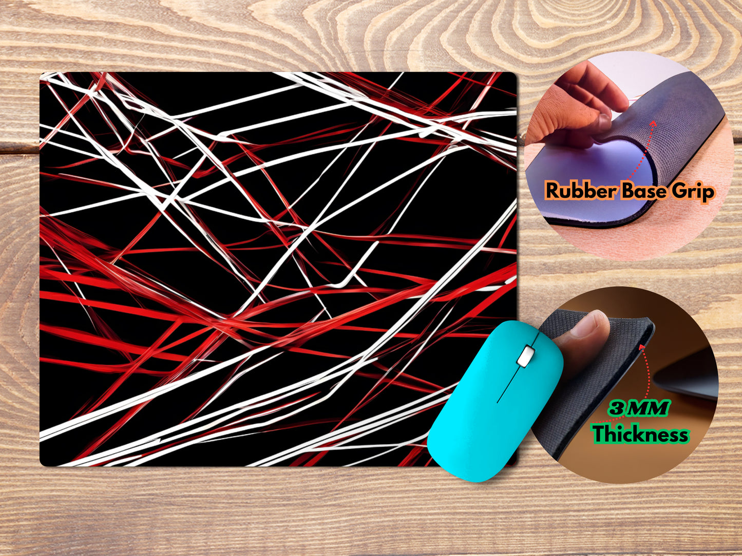 Red and White lines connected against a solid deep Black backgroundmousepad mockup style 4