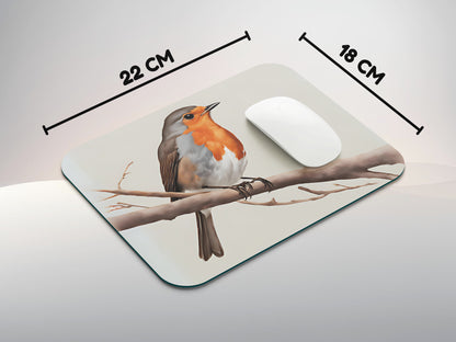 Robin perched on a simple, bare branchmousepad mockup style 3