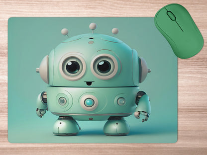 Round robot with big, expressive eyes and short armsmousepad mockup style 5