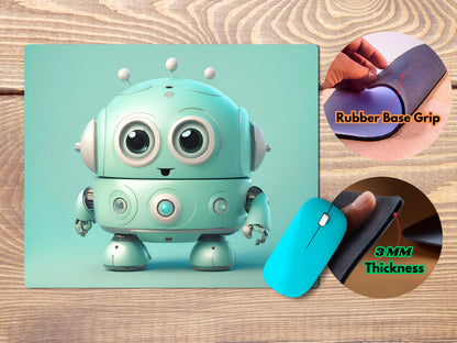 Round robot with big, expressive eyes and short armsmousepad mockup style 4