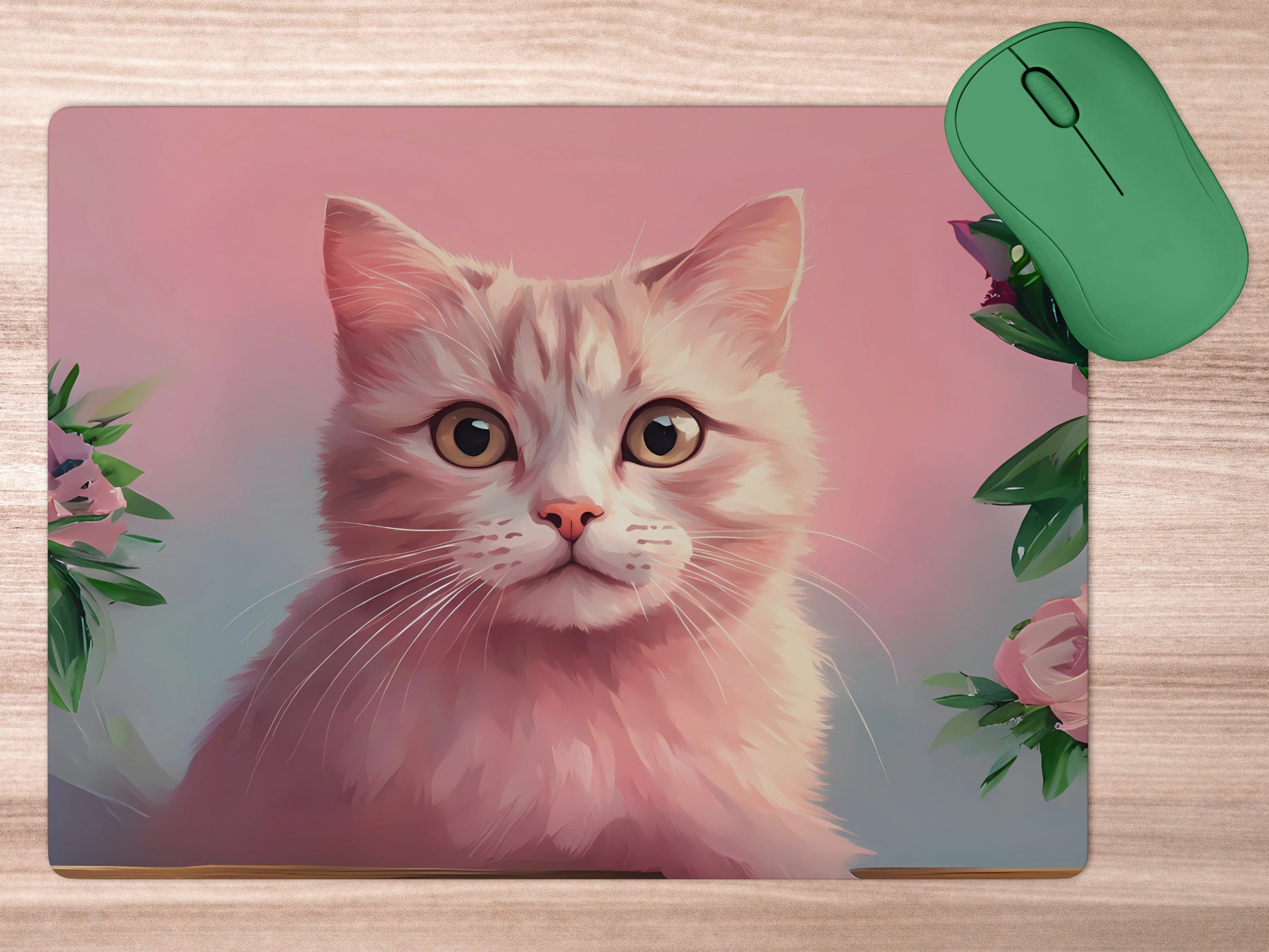 Round-faced cat with wide eyesmousepad mockup style 5