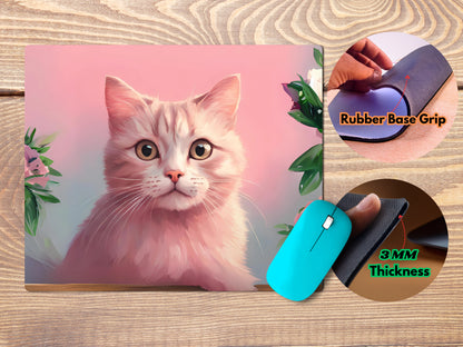 Round-faced cat with wide eyesmousepad mockup style 4