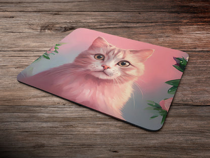 Round-faced cat with wide eyesmousepad mockup style 6