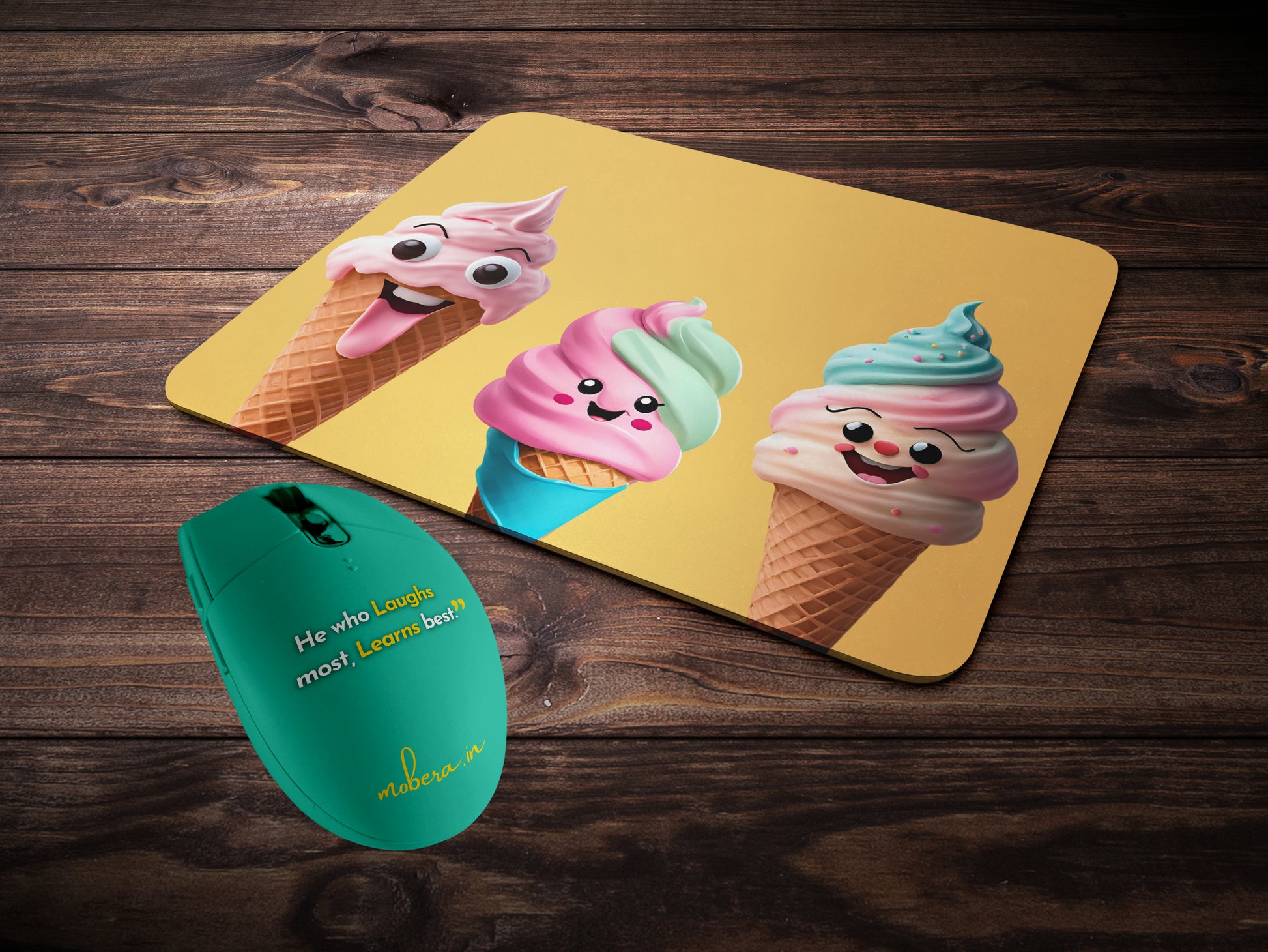 Single-scoop ice cream cone with a friendly facemousepad mockup style 2