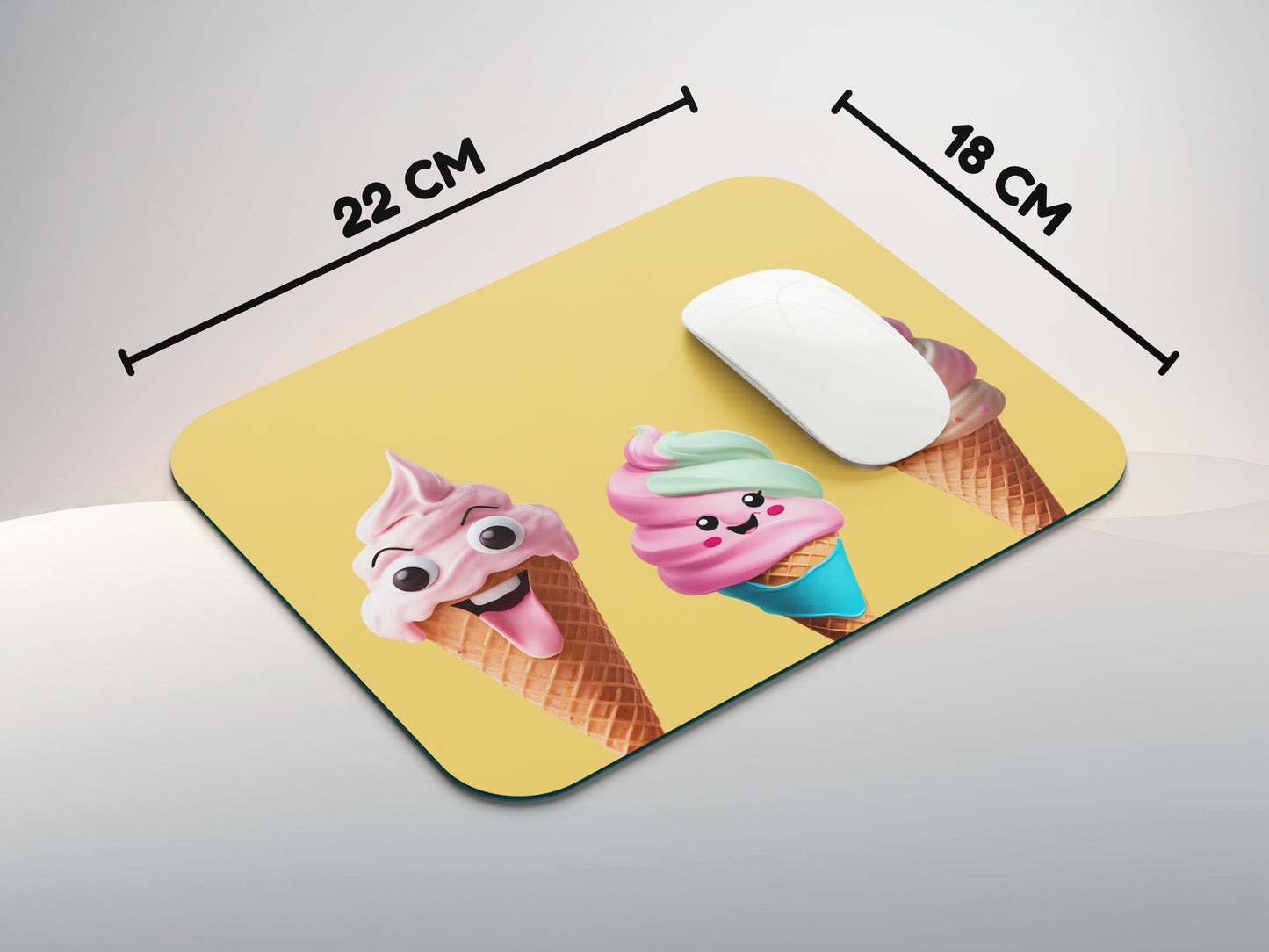 Single-scoop ice cream cone with a friendly facemousepad mockup style 3