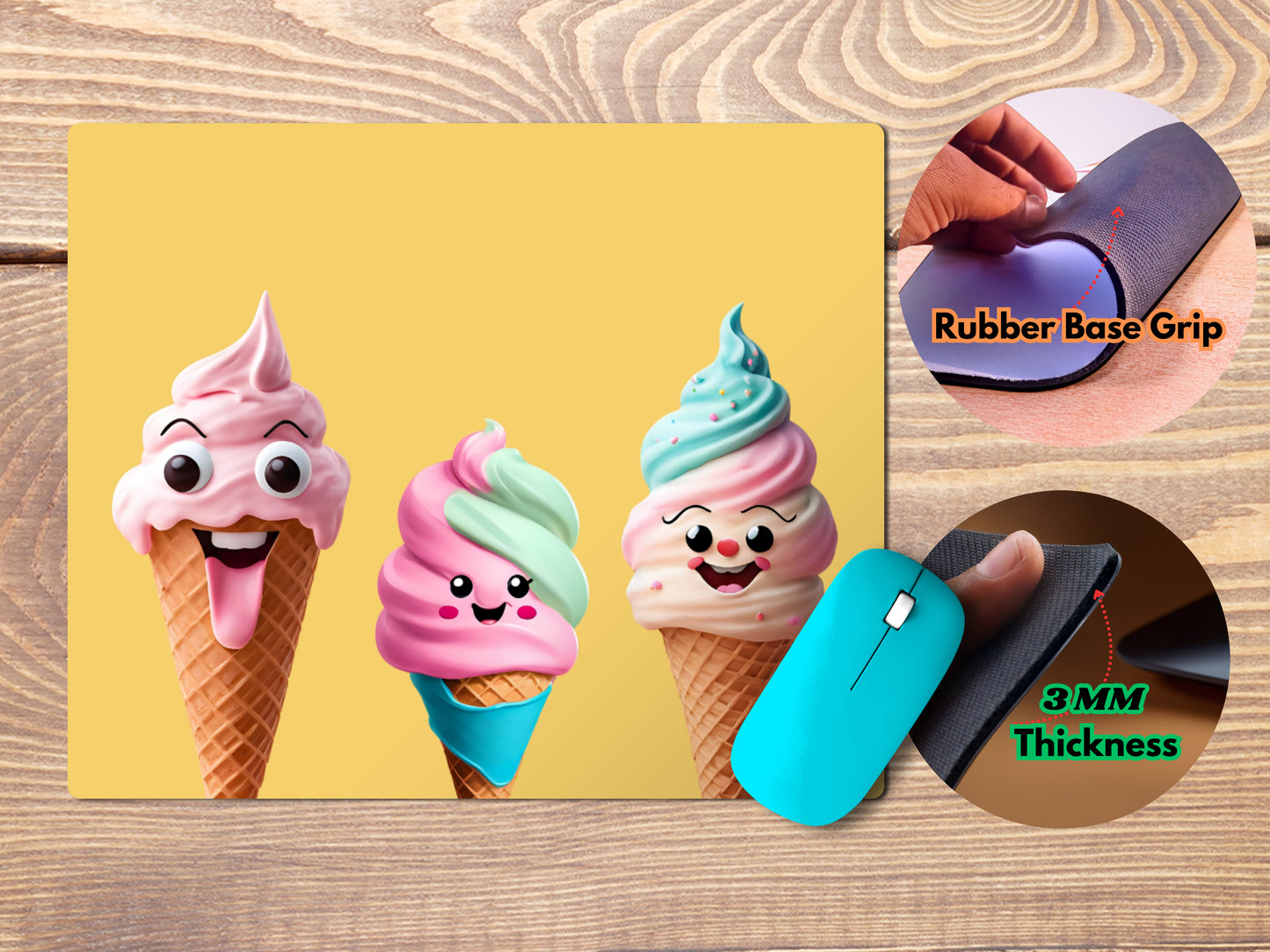 Single-scoop ice cream cone with a friendly facemousepad mockup style 4