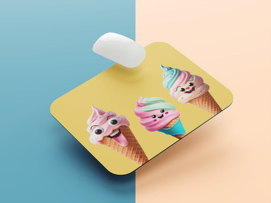 Single-scoop ice cream cone with a friendly face mousepad mockup style 1