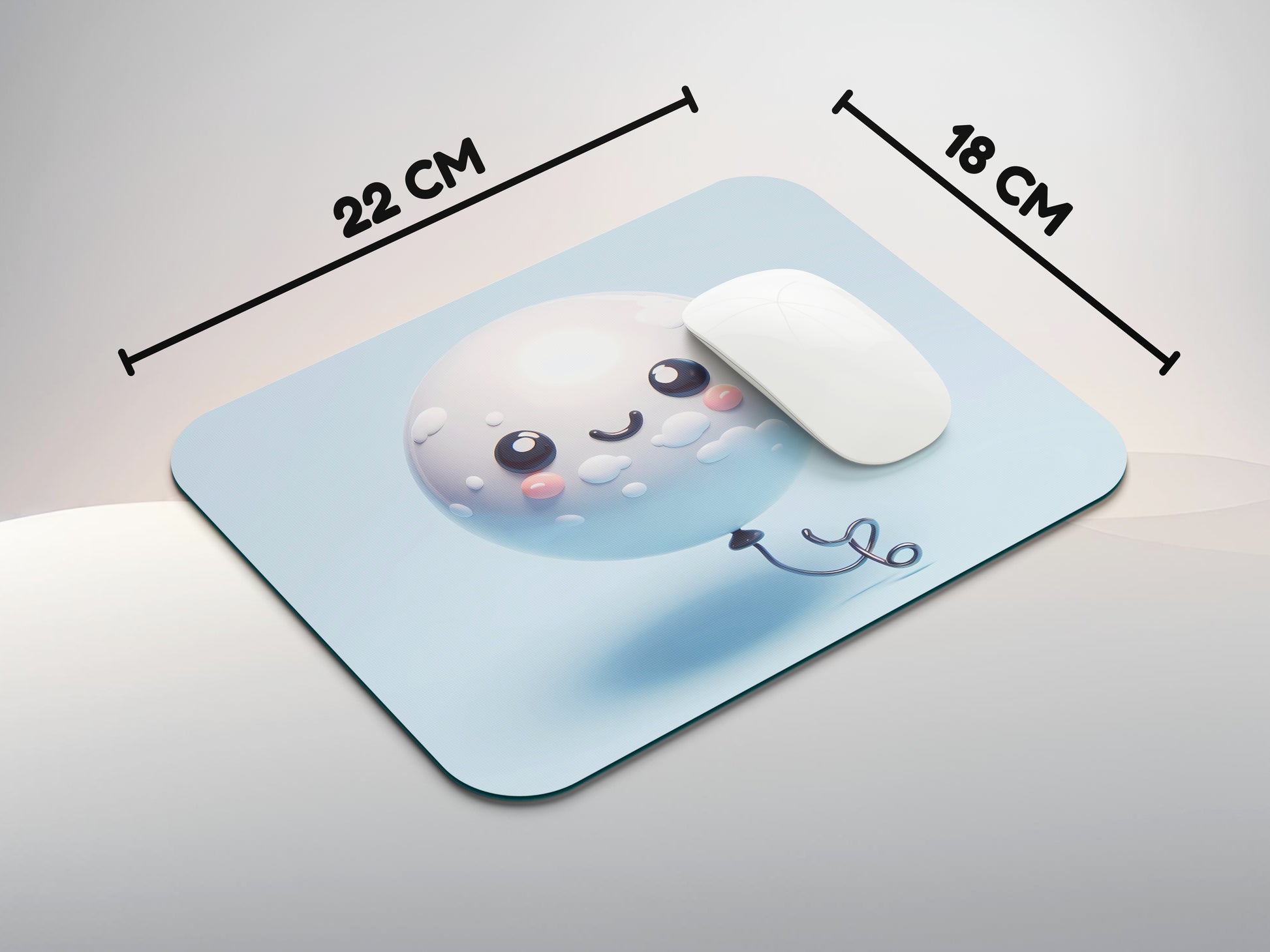 Smiling, round balloon floating in the air with a cute facemousepad mockup style 3