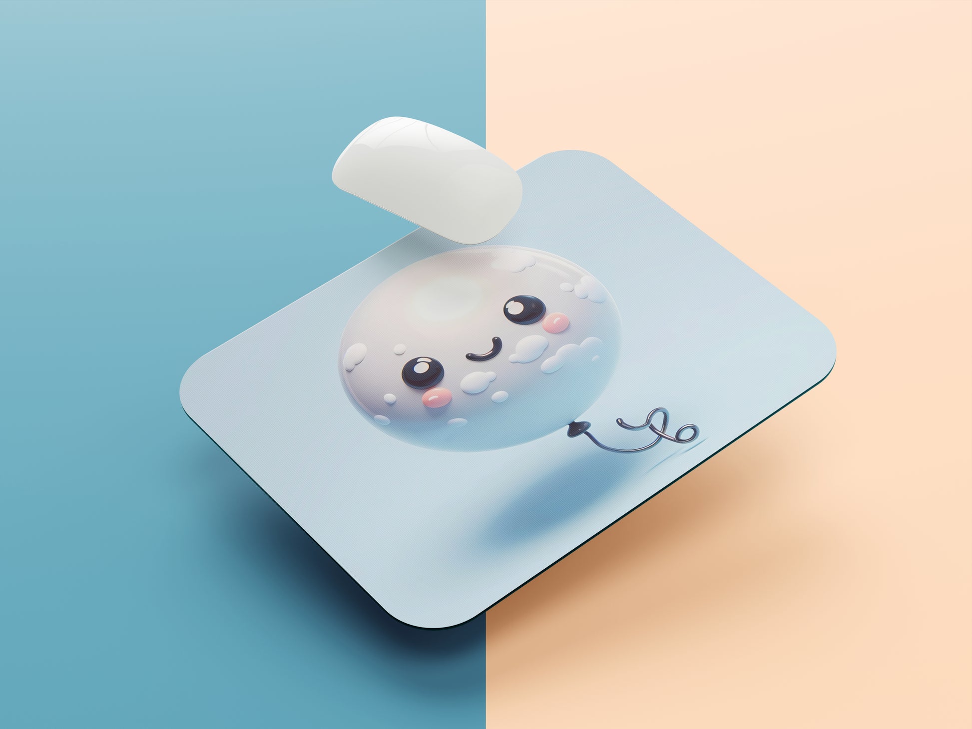 Smiling, round balloon floating in the air with a cute face mousepad mockup style 1