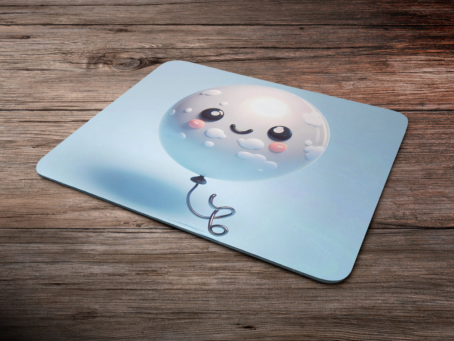 Smiling, round balloon floating in the air with a cute facemousepad mockup style 6