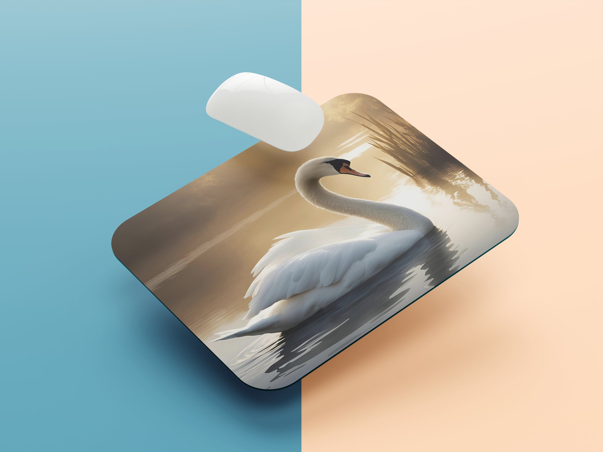 Swan resting by the water's edge, surrounded by gentle ripples mousepad mockup style 1