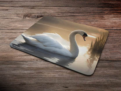 Swan resting by the water's edge, surrounded by gentle ripplesmousepad mockup style 6