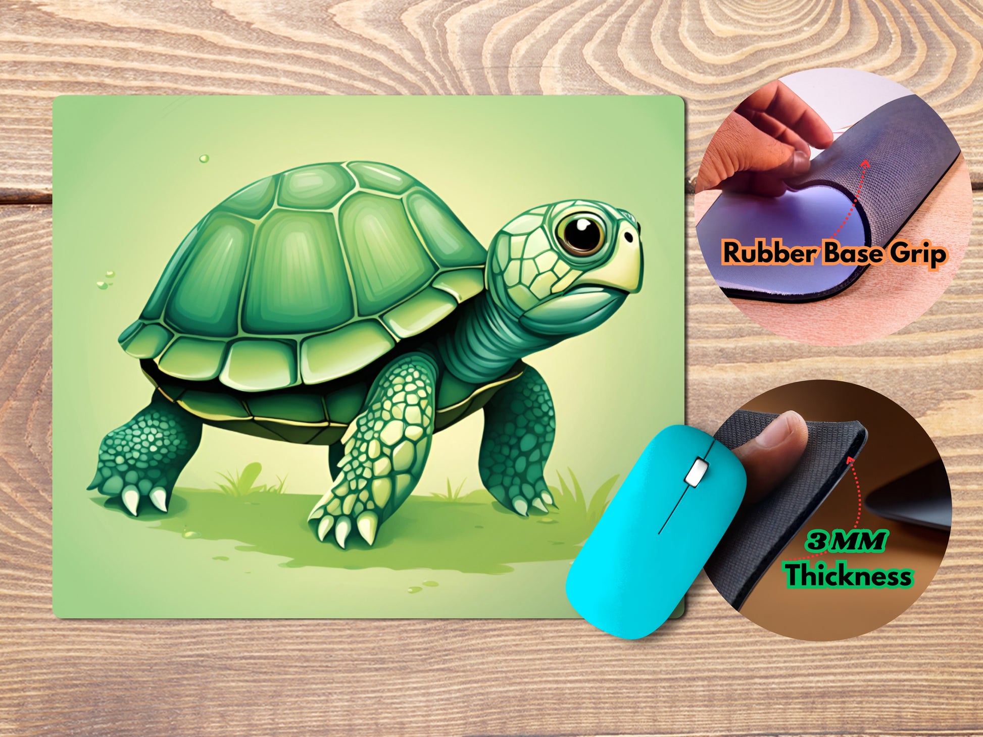 Turtle with big eyes and a simple shell designmousepad mockup style 4