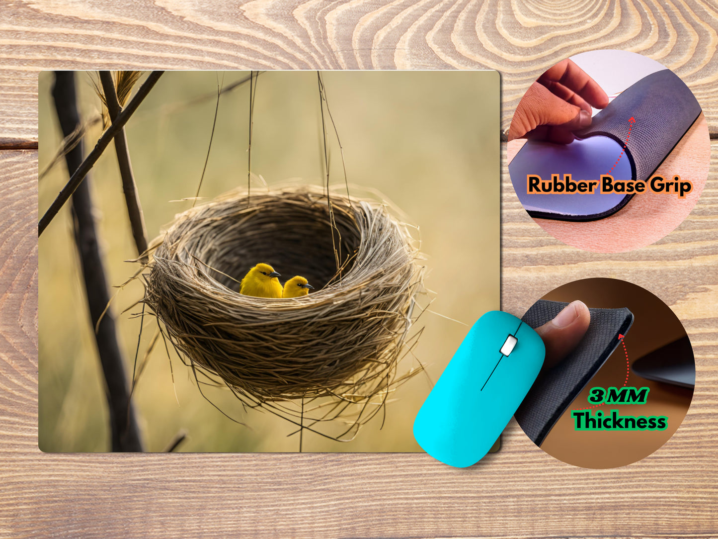 Weaver bird's nest with 2 baby birdsmousepad mockup style 4