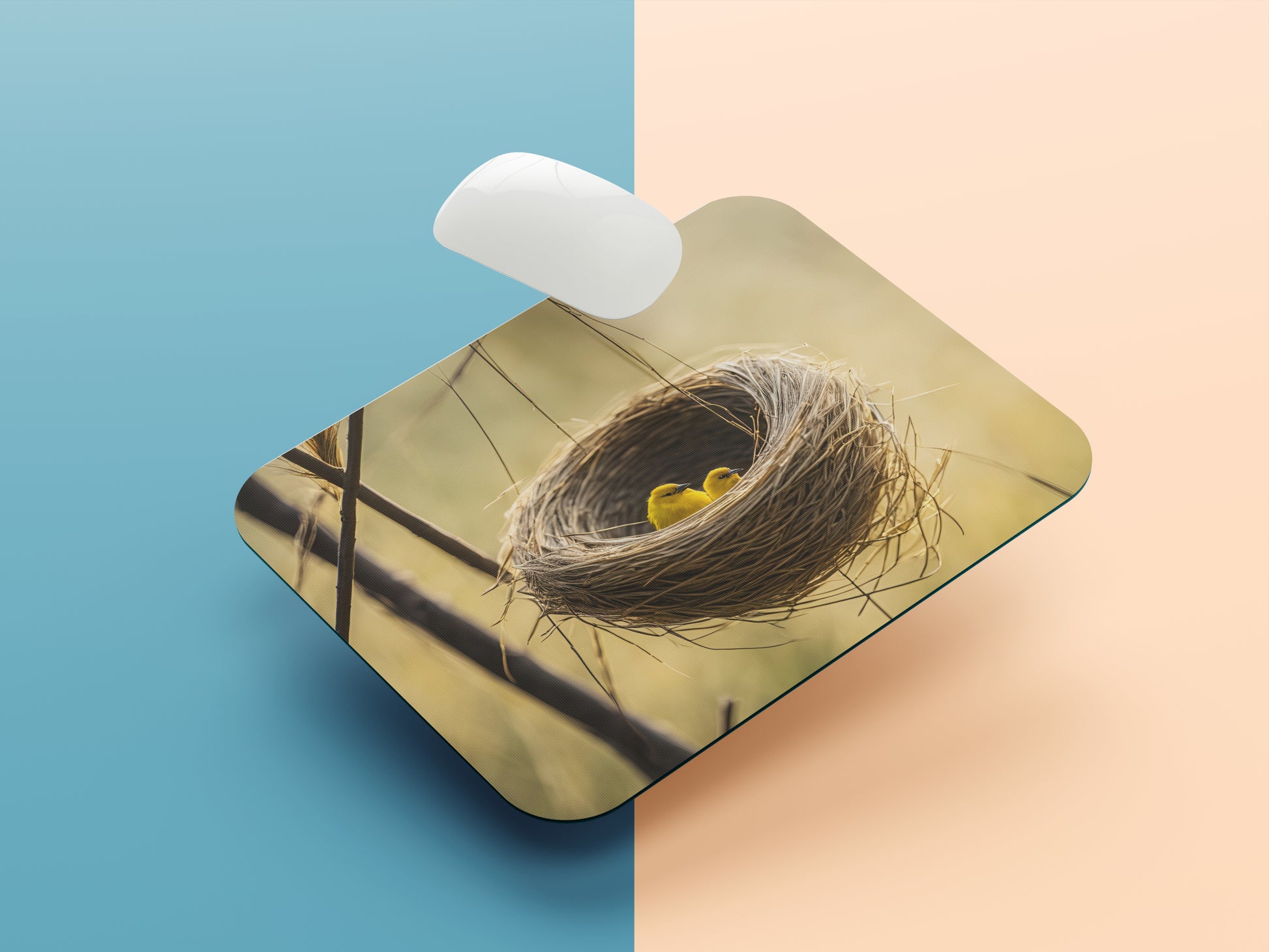 Weaver bird's nest with 2 baby birds mousepad mockup style 1