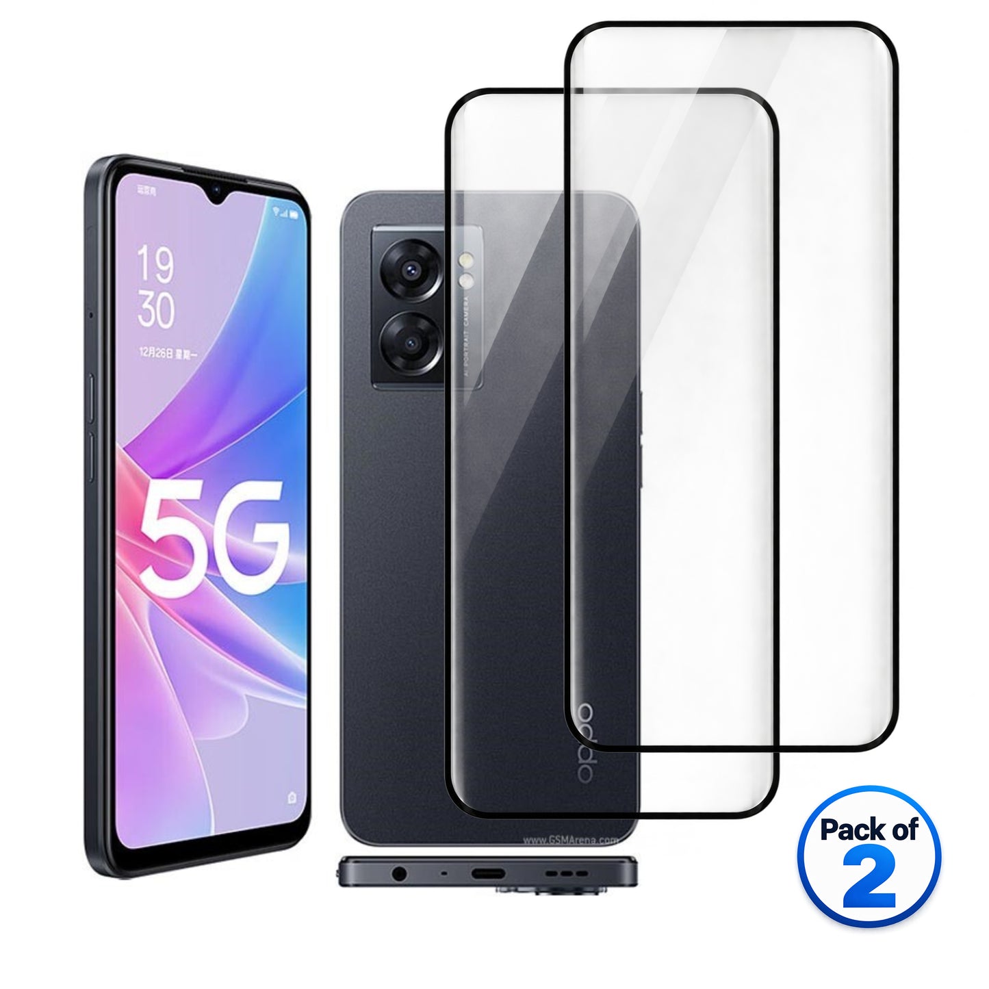 Oppo A56s tempered glass pack of 2