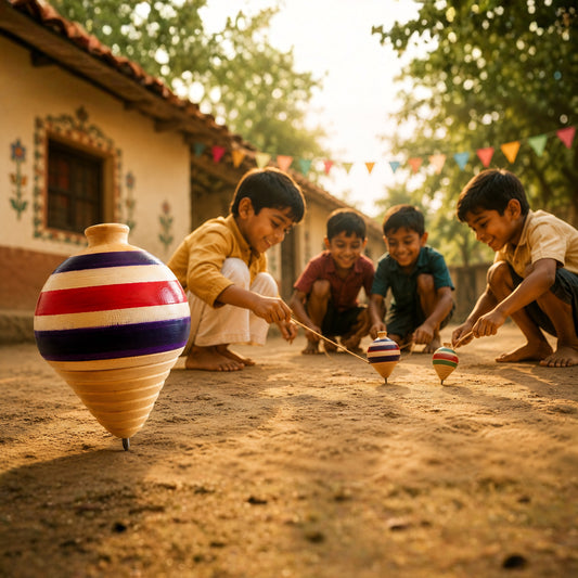 Wooden Spinning Top Handmade - Toy for Kids and Adults | Desi Lattu
