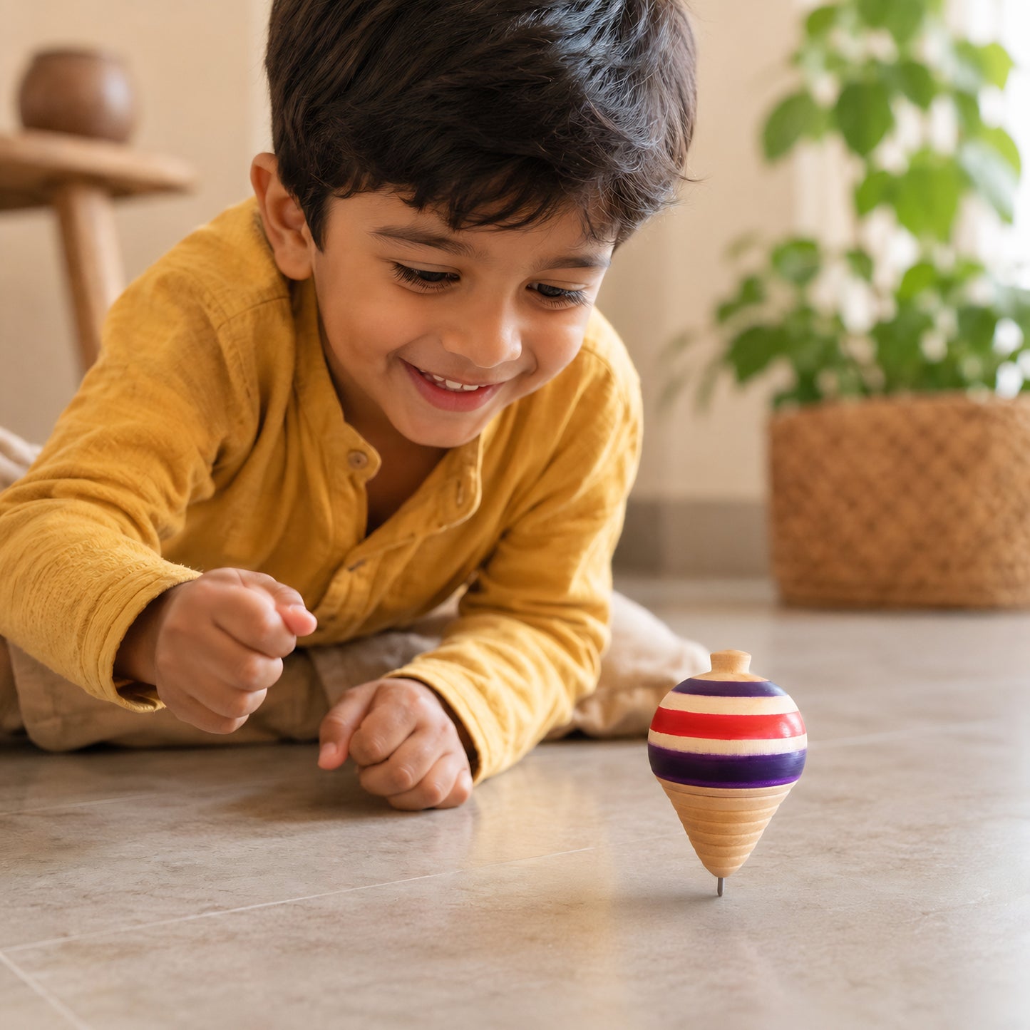 Wooden Spinning Top Handmade - Toy for Kids and Adults | Desi Lattu
