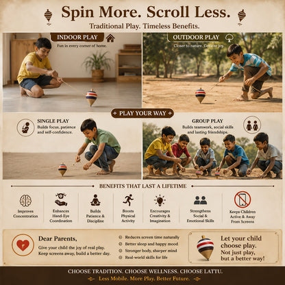 Wooden Spinning Top Handmade - Toy for Kids and Adults | Desi Lattu