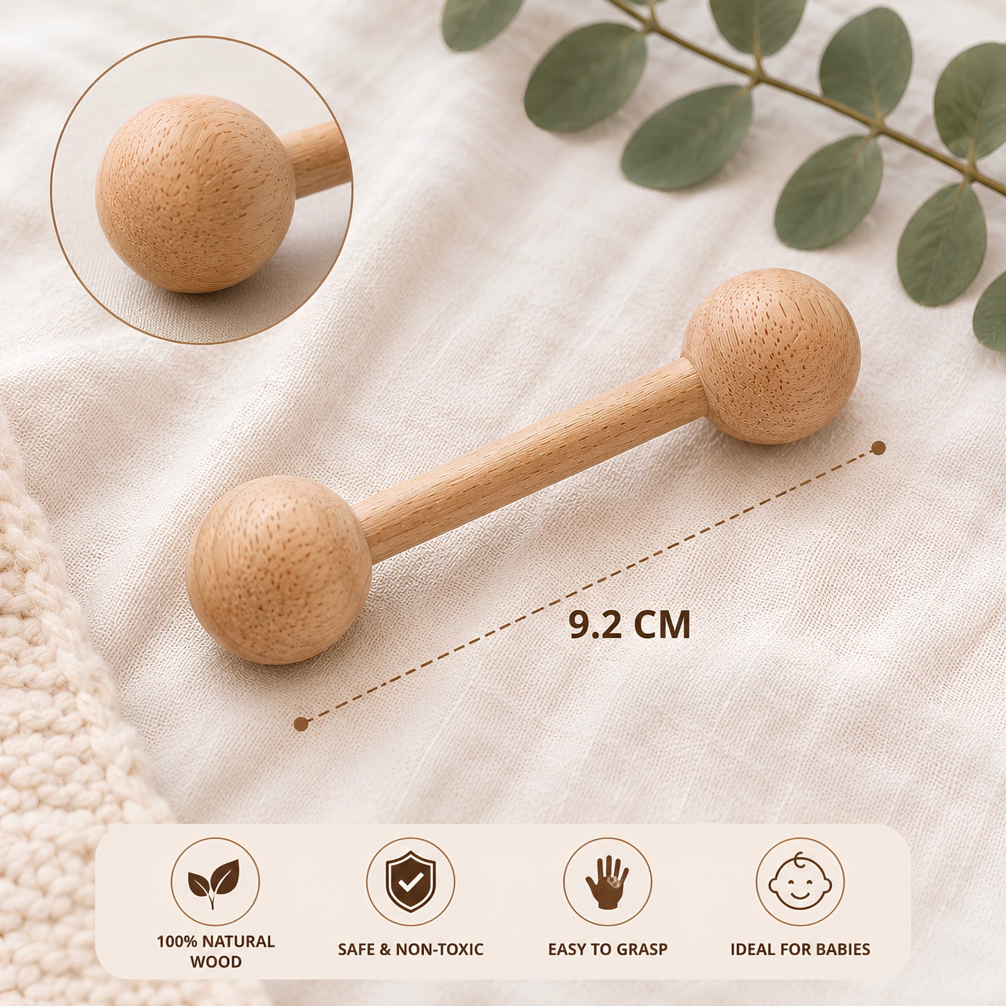 Wooden baby teether size