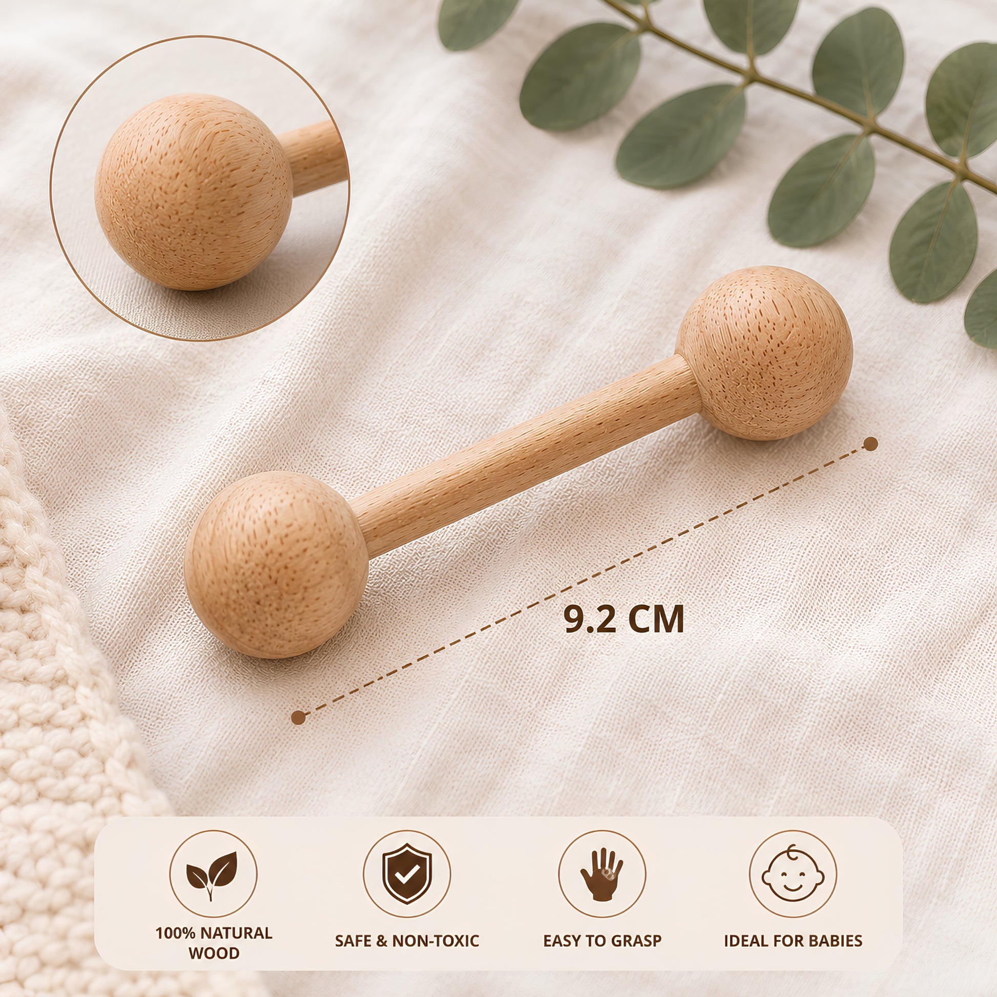 Wooden baby teether size