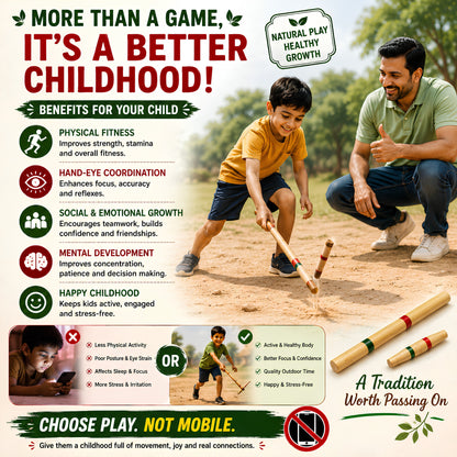 Gilli Danda Set | Handmade Wooden Traditional Indian Outdoor Game for Kids